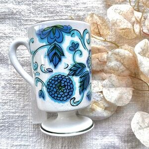 Vintage Holt Howard Pedestal Coffee Cup 1964 MCM Blue Floral Design 8oz